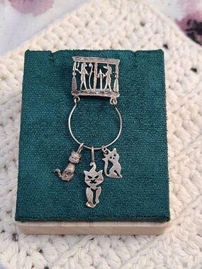 Sterling Silver Egyptian Cat Pendant 925 Bastet Charm Feline Dangle Jewelry